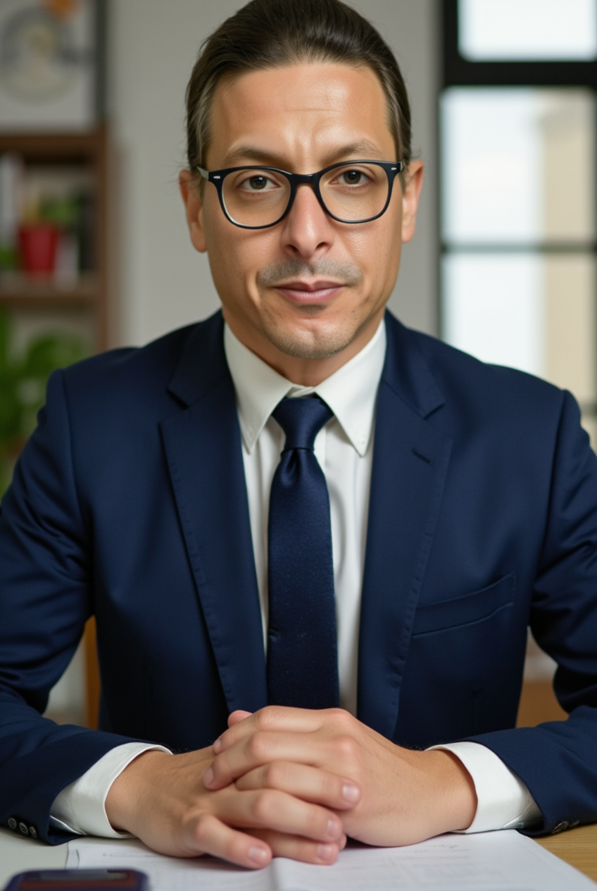 מורן קל - בחליפה כחולה ומשקפיים